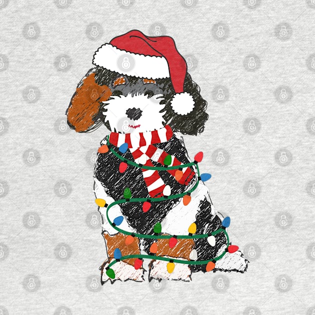 Bernedoodle Decorated With Christmas Lights by EMR_Designs